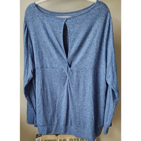 Chaps Denim Casual Blue and White Long Sleeve Peep Back Knit Top‎ Sz 2XL - Picture 4 of 9